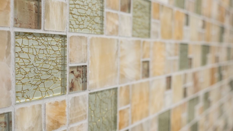Pierre naturelle Mosaïque de verre Marbre Carreaux de mosaïque ambre or ocre brun Carrelage mur cuisine WC - MOS88-MC649