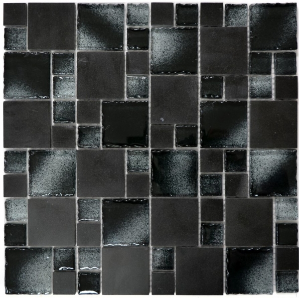 Motif main Carreau de mosaïque Translucide noir Combinaison de mosaïque de verre Crystal Pierre noire bord cassé MOS88-0304_m