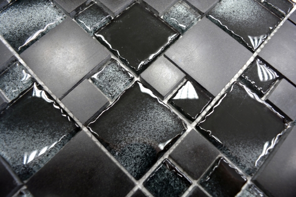Motif main Carreau de mosaïque Translucide noir Combinaison de mosaïque de verre Crystal Pierre noire bord cassé MOS88-0304_m