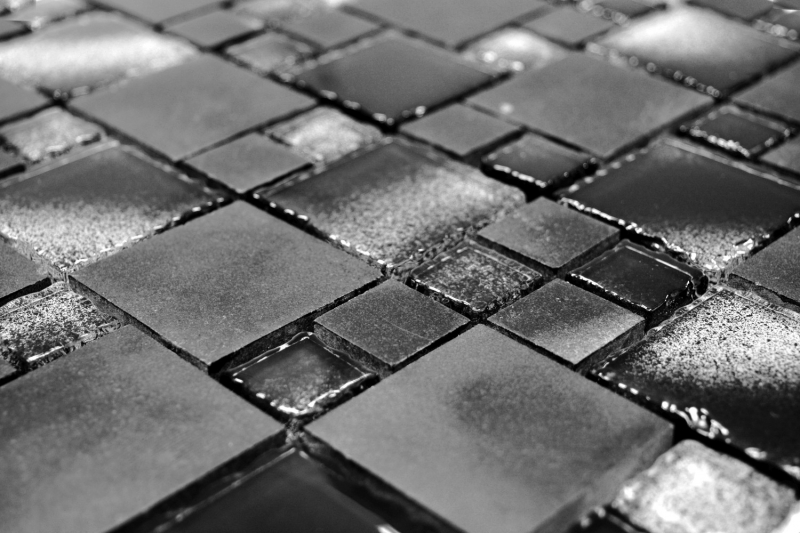 Motif main Carreau de mosaïque Translucide noir Combinaison de mosaïque de verre Crystal Pierre noire bord cassé MOS88-0304_m