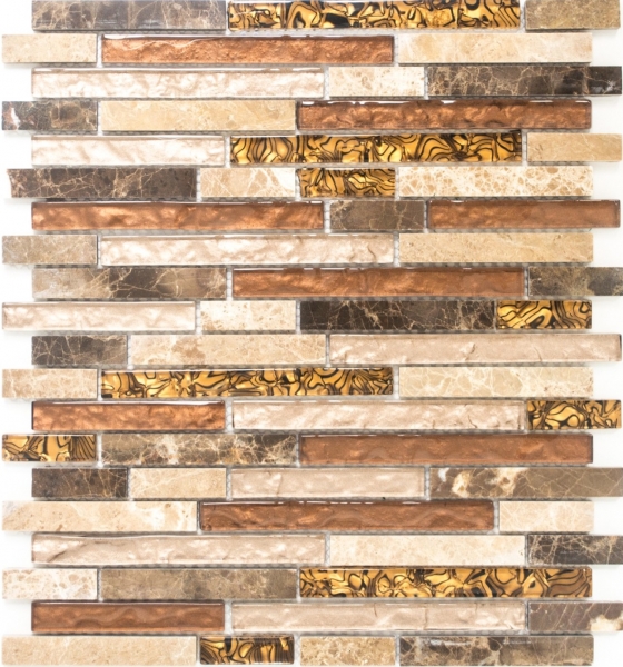 Échantillon manuel Carreau de mosaïque Translucide beige marron Composé Mosaïque de verre Crystal Marbre beige marron MOS86-1302_m