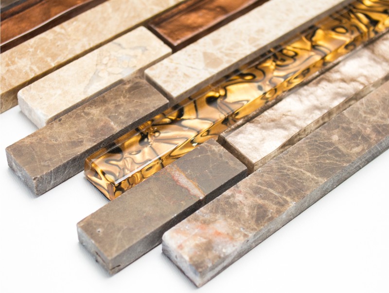 Mosaïque de verre Pierre naturelle Bâtons de verre Carreaux de mosaïque beige crème marron Marbre Carrelage cuisine salle de bain WC - MOS86-1302