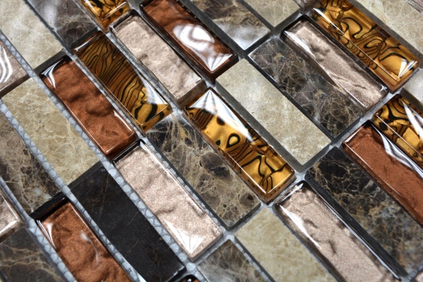 Plaquettes Mosaïque de verre beige marron crème orange pierre naturelle marbre mur cuisine salle de bain WC - MOS87-1310