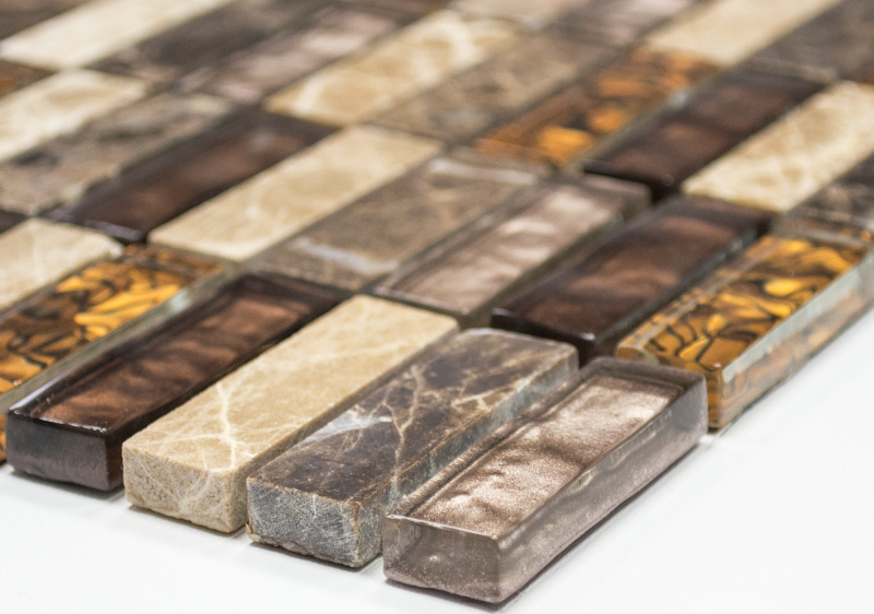 Plaquettes Mosaïque de verre beige marron crème orange pierre naturelle marbre mur cuisine salle de bain WC - MOS87-1310