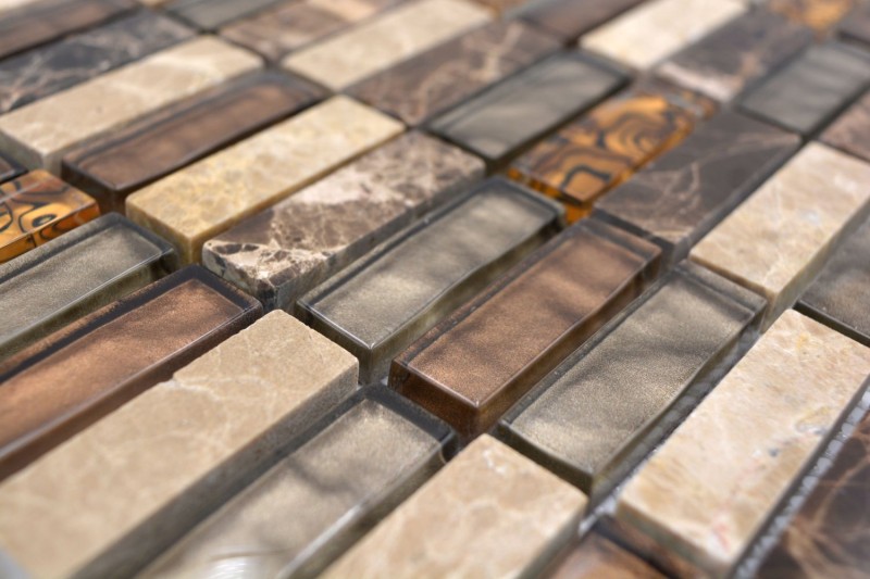 Plaquettes Mosaïque de verre beige marron crème orange pierre naturelle marbre mur cuisine salle de bain WC - MOS87-1310