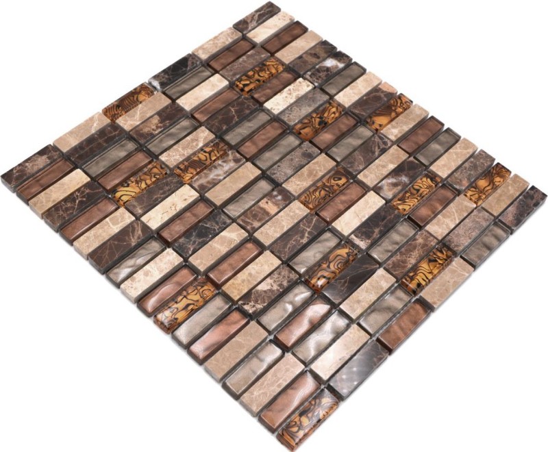 Plaquettes Mosaïque de verre beige marron crème orange pierre naturelle marbre mur cuisine salle de bain WC - MOS87-1310
