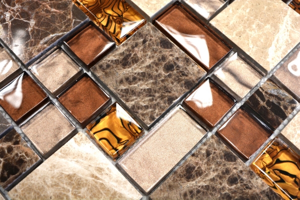Carreau de mosaïque translucide beige marron combinaison mosaïque de verre Crystal pierre beige marron MOS88-1303_f