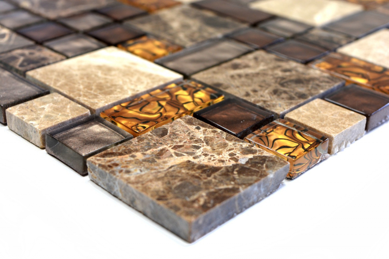 Carreau de mosaïque translucide beige marron combinaison mosaïque de verre Crystal pierre beige marron MOS88-1303_f