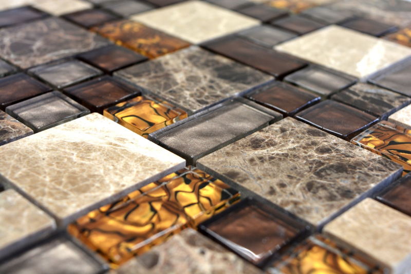 Carreau de mosaïque translucide beige marron combinaison mosaïque de verre Crystal pierre beige marron MOS88-1303_f