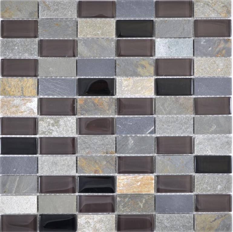 Plaquette Rectangle Carreaux de mosaïque Mosaïque de verre beige noir anthrcite Pierre Carreaux de fond de cuisine Salle de bain WC - MOS87-1312