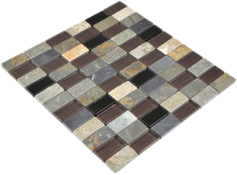 Plaquette Rectangle Carreaux de mosaïque Mosaïque de verre beige noir anthrcite Pierre Carreaux de fond de cuisine Salle de bain WC - MOS87-1312