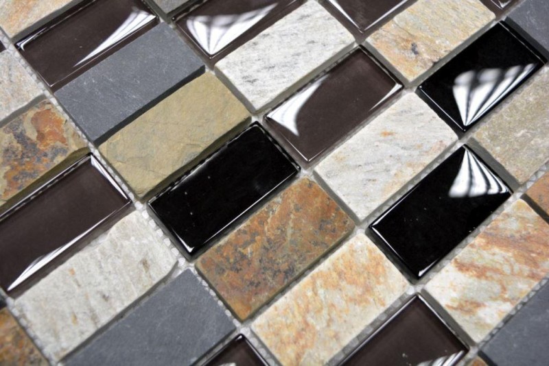 Plaquette Rectangle Carreaux de mosaïque Mosaïque de verre beige noir anthrcite Pierre Carreaux de fond de cuisine Salle de bain WC - MOS87-1312
