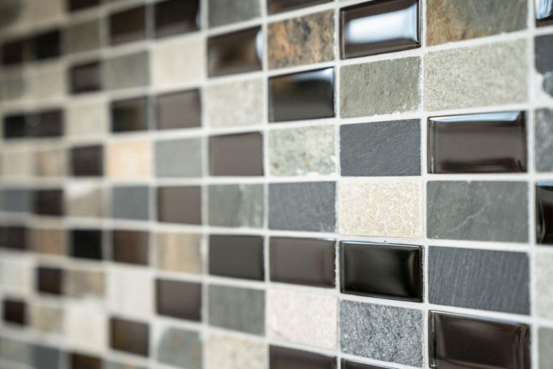Plaquette Rectangle Carreaux de mosaïque Mosaïque de verre beige noir anthrcite Pierre Carreaux de fond de cuisine Salle de bain WC - MOS87-1312