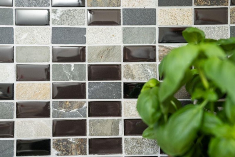 Plaquette Rectangle Carreaux de mosaïque Mosaïque de verre beige noir anthrcite Pierre Carreaux de fond de cuisine Salle de bain WC - MOS87-1312