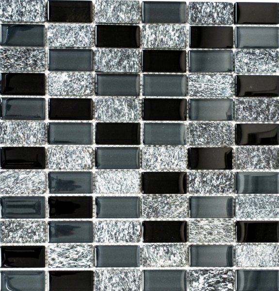 Plaquette Rectangle Carreaux Mosaïque de verre Pierre grise noire anthracite Carrelage Fond de cuisine Salle de bain - MOS87-1303