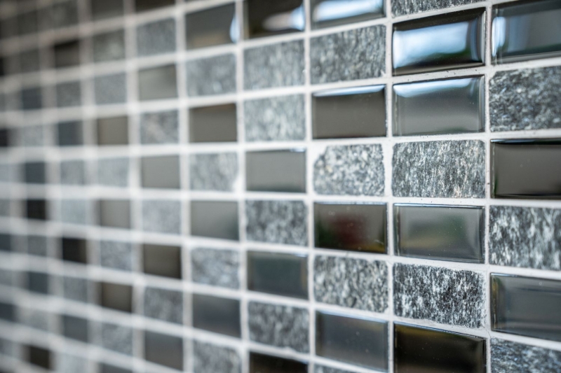 Plaquette Rectangle Carreaux Mosaïque de verre Pierre grise noire anthracite Carrelage Fond de cuisine Salle de bain - MOS87-1303