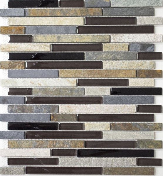 Échantillon manuel Carreau de mosaïque Translucide beige marron gris noir composite Mosaïque de verre Crystal pierre MOS86-0206_m