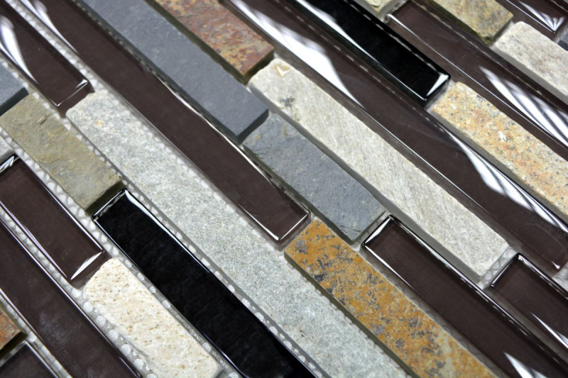Échantillon manuel Carreau de mosaïque Translucide beige marron gris noir composite Mosaïque de verre Crystal pierre MOS86-0206_m