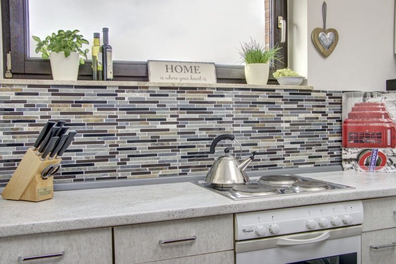 Mosaïque de verre Pierre naturelle Bâtons Carreaux de mosaïque beige marron gris noir anthracite Carrelage mural - MOS86-0206