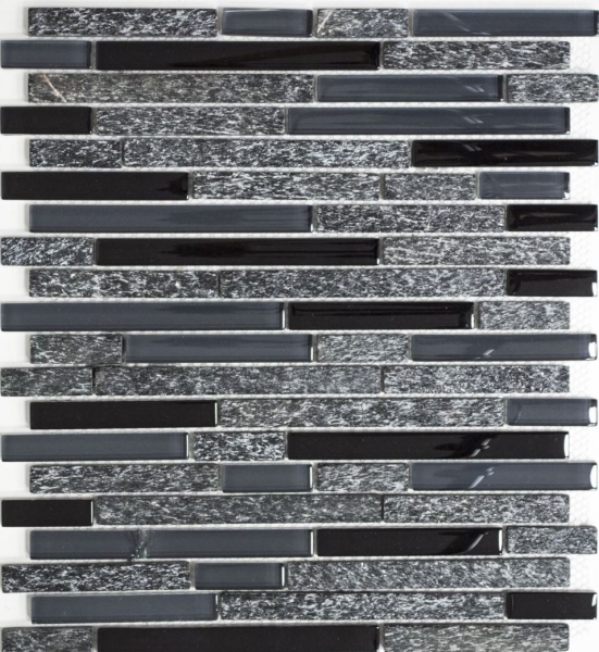 Échantillon manuel Carreau de mosaïque Translucide gris noir composite Mosaïque de verre Crystal pierre grise noire MOS86-0208_m