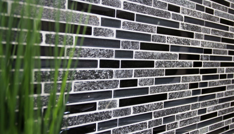 Mosaïque de verre Pierre naturelle bâtonnets Carreaux de mosaïque gris noir gris foncé anthracite Parement mural cuisine salle de bain - MOS86-0208