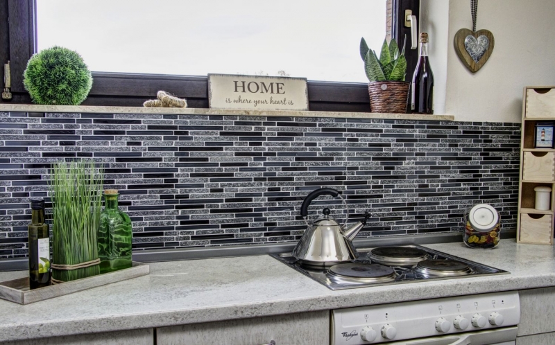 Mosaïque de verre Pierre naturelle bâtonnets Carreaux de mosaïque gris noir gris foncé anthracite Parement mural cuisine salle de bain - MOS86-0208