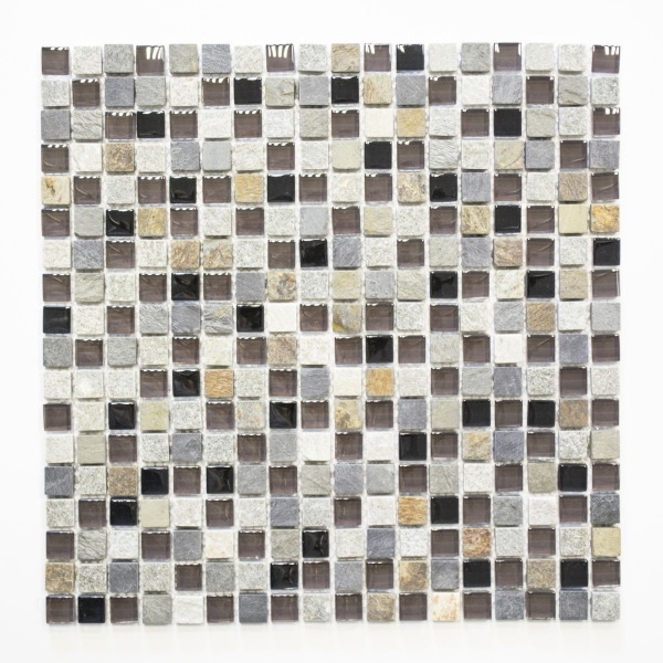 Mosaïque de verre Pierre naturelle Carreau de mosaïque beige marron gris anthracite noir Dos de cuisine Protection anti-projections - MOS92-0209
