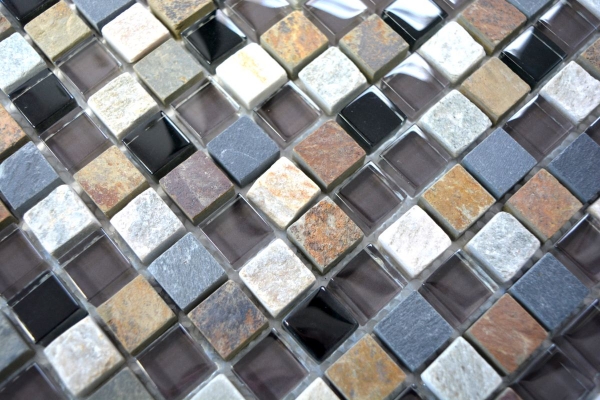 Mosaïque de verre Pierre naturelle Carreau de mosaïque beige marron gris anthracite noir Dos de cuisine Protection anti-projections - MOS92-0209