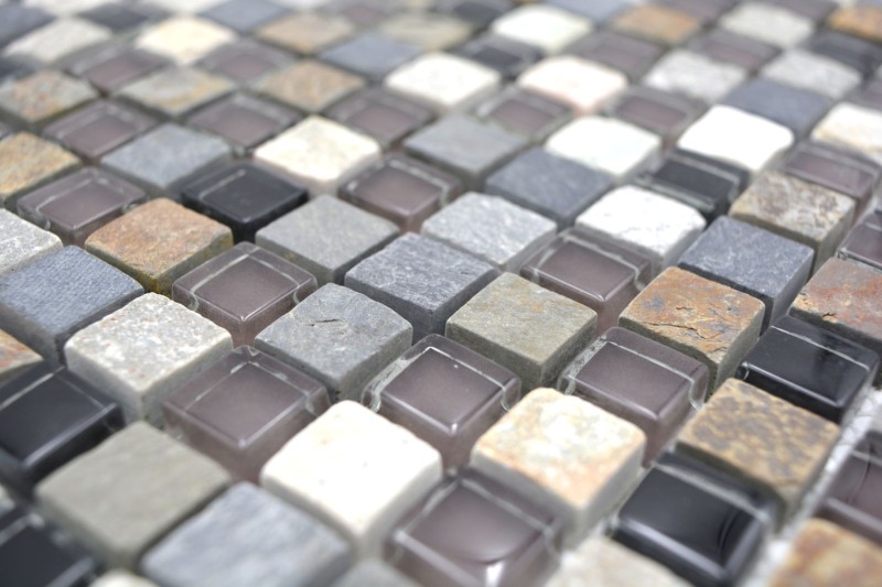 Mosaïque de verre Pierre naturelle Carreau de mosaïque beige marron gris anthracite noir Dos de cuisine Protection anti-projections - MOS92-0209