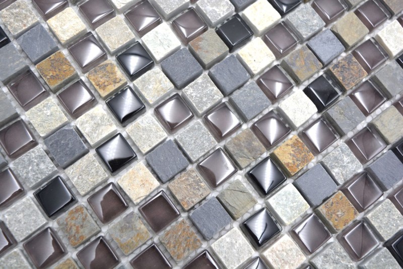 Mosaïque de verre Pierre naturelle Carreau de mosaïque beige marron gris anthracite noir Dos de cuisine Protection anti-projections - MOS92-0209