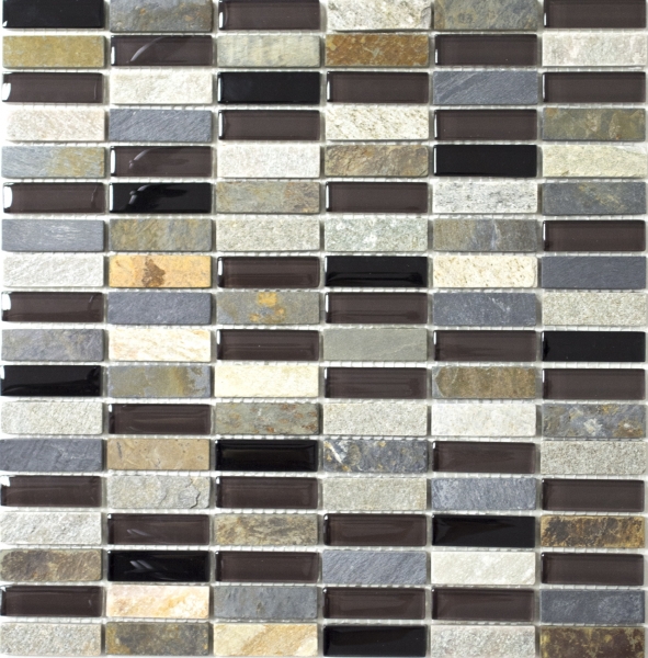 Plaquette Rectangle Carreaux Mosaïque de verre Bâtons beige marron gris noir Pierre naturelle Carrelage mur salle de bain cuisine - MOS87-1313