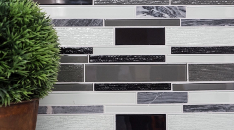 Mosaïque de verre Pierre naturelle Carreaux de mosaïque composite Bâtons de marbre blanc gris anthracite noir mur cuisine salle de bain WC - MOS67-GV34