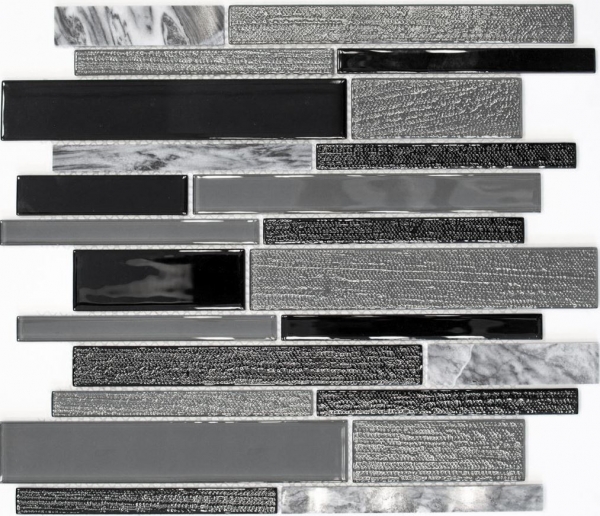 Échantillon manuel Carreau de mosaïque Translucide gris noir composite Mosaïque de verre Crystal pierre grise noire MOS67-GV44_m