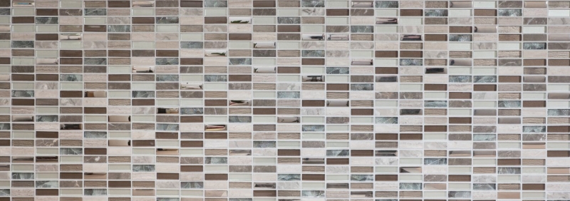 Plaquette Rectangle Carreaux Mosaïque de verre Bâtons brun clair argent gris Pierre naturelle Marbre Carrelage cuisine mur - MOS87-SM68
