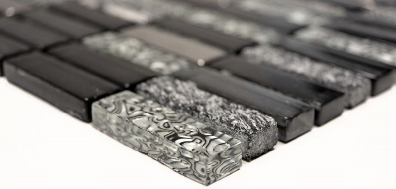 Plaquette Rectangle Carreaux Mosaïque de verre Bâtons argentés gris noir anthracite Pierre naturelle Dos de cuisine Salle de bains WC - MOS87-SM88