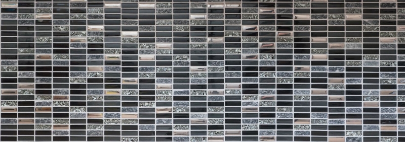 Plaquette Rectangle Carreaux Mosaïque de verre Bâtons argentés gris noir anthracite Pierre naturelle Dos de cuisine Salle de bains WC - MOS87-SM88