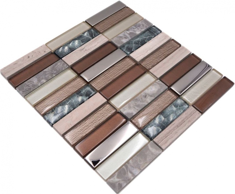 Plaquette Rectangle Mosaïque de verre Pierre brun clair argent gris clair beige Carreau de mur Cuisine WC - MOS87-68X