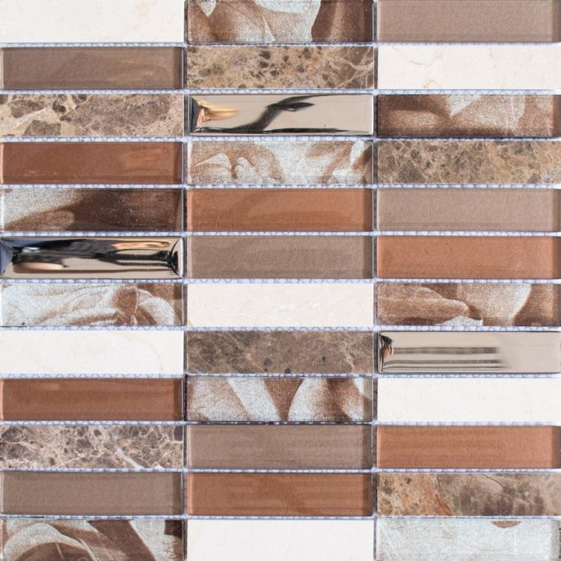 Plaquette Rectangle Mosaïque de verre Pierre brune bronze argentée cuivre Carrelage cuisine mur WC - MOS87-78X