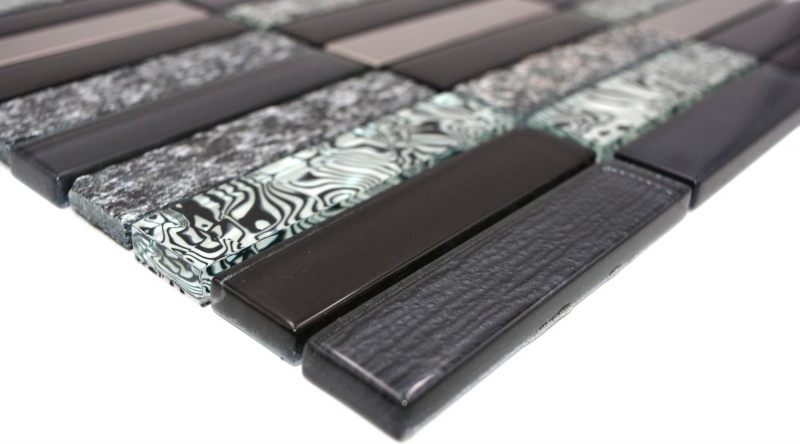 Plaquette Rectangle Carreaux Mosaïque de verre Pierre noire argentée anthracite gris foncé Carrelage salle de bain cuisine - MOS87-88X