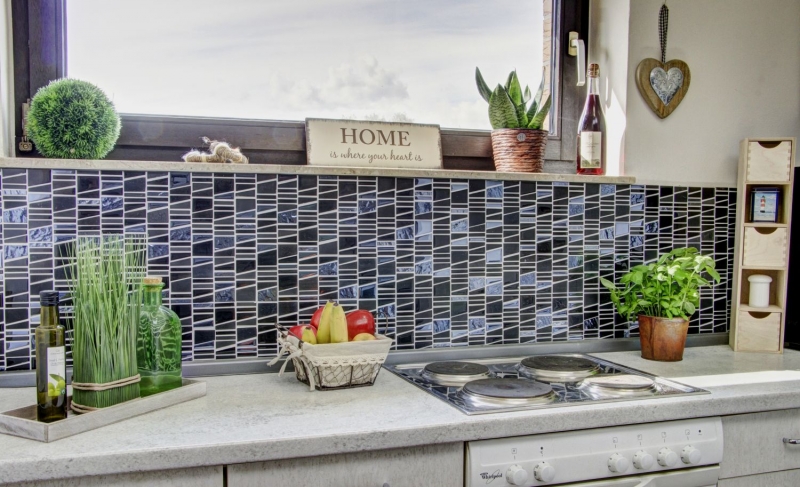 Pierre naturelle Mosaïque de verre Marbre Carreaux de mosaïque acier inoxydable noir anthracite gris foncé Carrelage cuisine mur - MOS87-0107