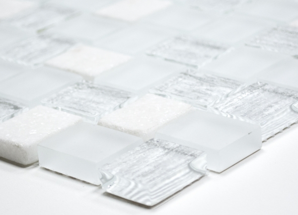 Échantillon manuel Carreau de mosaïque Translucide blanc Rectangle Mosaïque de verre Crystal Pierre blanche MOS82-0111_m