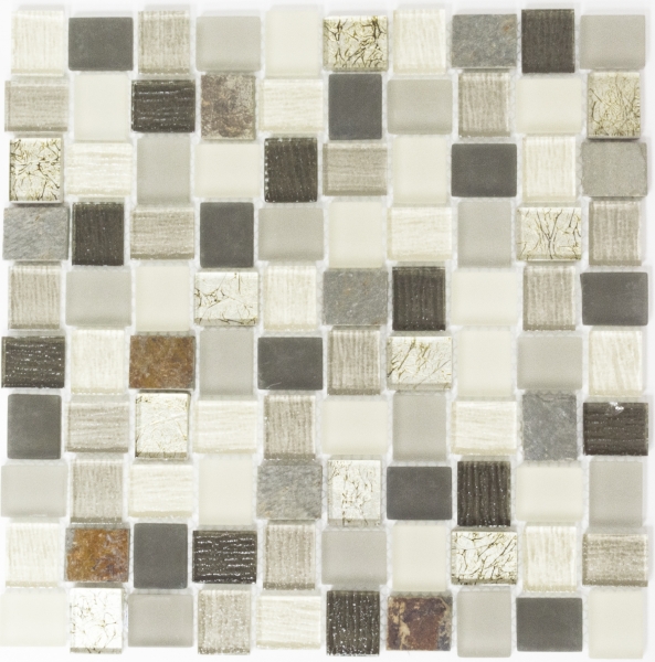 Motif manuel Carreau de mosaïque Translucide blanc gris rouille Rectangle Mosaïque de verre Crystal pierre rustique MOS82-0102_m