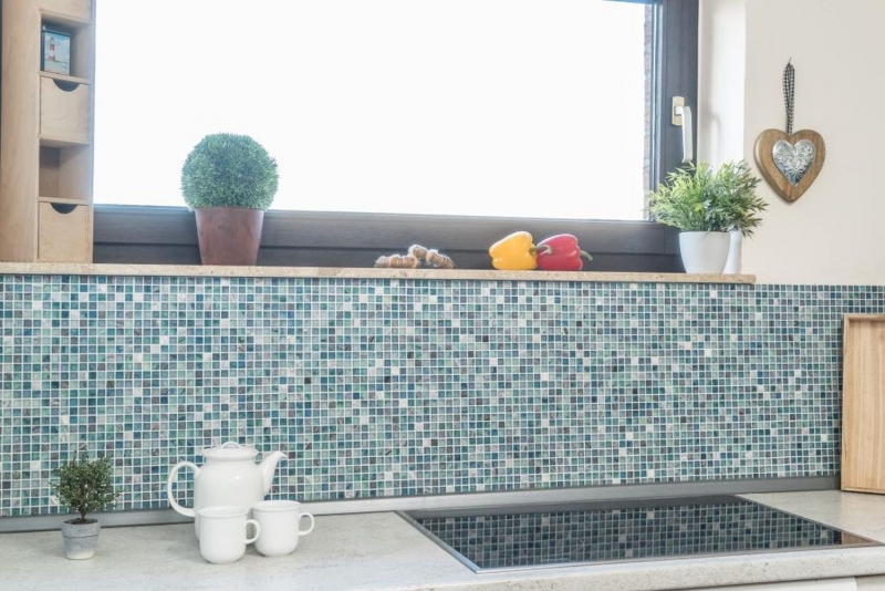 Pierre naturelle Mosaïque de verre Carreaux de mosaïque vert bleu gris anthracite verre dépoli givré carrelage cuisine mur WC - MOS92-XCR1501