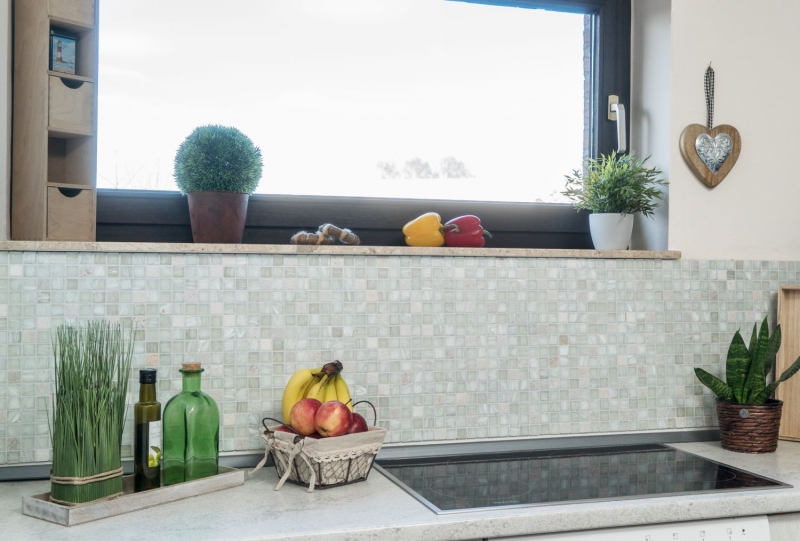 Pierre naturelle Mosaïque de verre Carreaux de mosaïque cream blanc vieux blanc beige clair Fond de carrelage mur cuisine - MOS94-2503