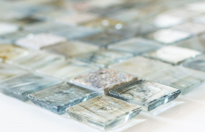 Pierre naturelle Mosaïque de verre Carreaux de mosaïque cream gris clair anthracite bleu-gris point vert Carrelage mural - MOS94-2505