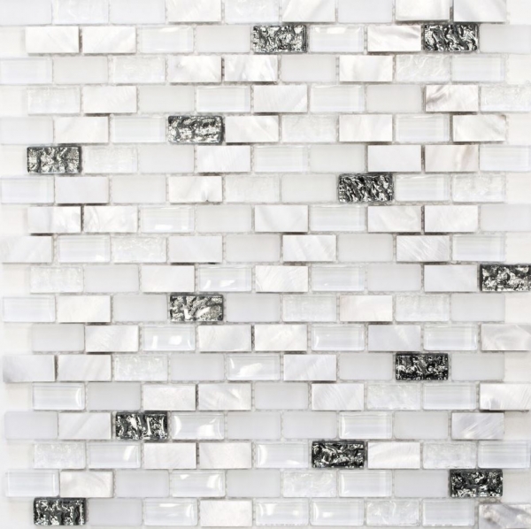 Motif manuel Carreau de mosaïque Translucide blanc Brick Mosaïque de verre Crystal Pierre coquillage blanc MOS87-B01S_m