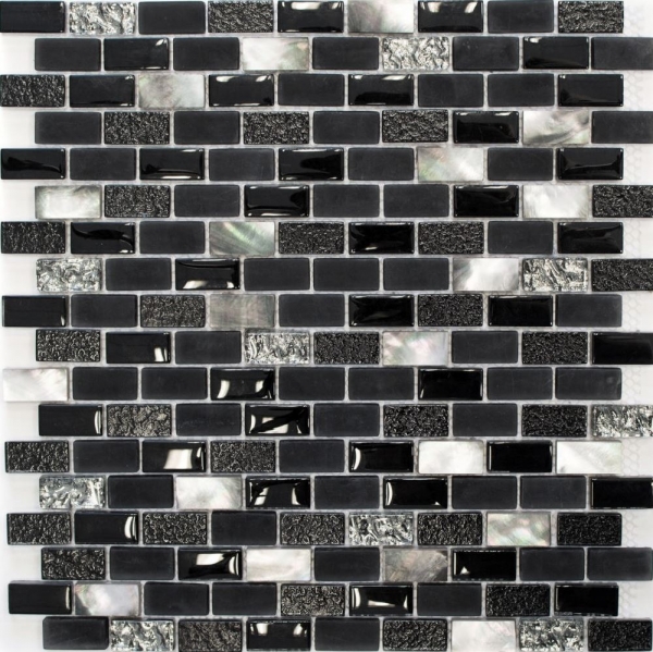 Motif manuel Carreau de mosaïque Translucide noir Brick Mosaïque de verre Crystal Pierre coquillage noir MOS87-B03S_m