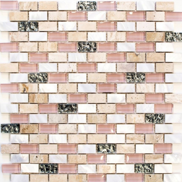 Motif manuel Carreau de mosaïque Translucide beige Brick Mosaïque de verre Crystal Pierre coquillage beige MOS87-B05S_m