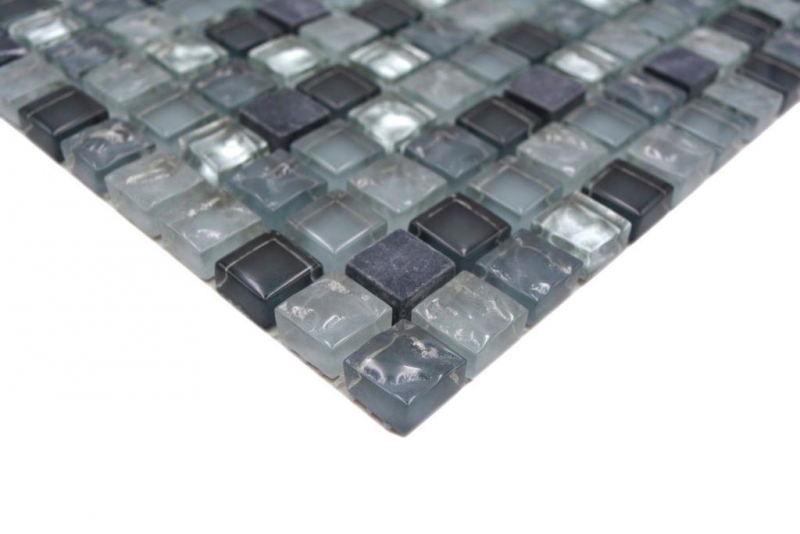 Mosaïque de verre Pierre naturelle Carreau de mosaïque clair gris argenté anthracite Carrelage cuisine salle de bain - MOS92-0208