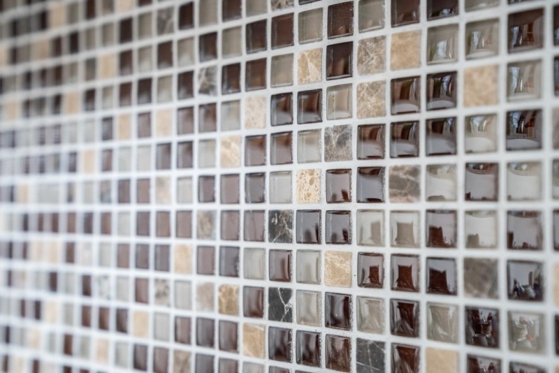 Mosaïque de verre Pierre naturelle Carreau de mosaïque brun foncé brun clair ocre SALLE DE BAIN WC CUISINE MUR Carrelage - MOS92-1304